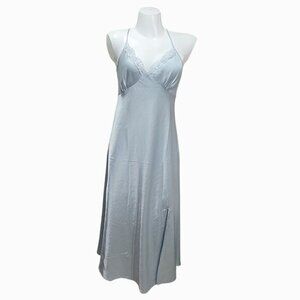 Satin Chemise Gown Slip Maxi Dress L Blue